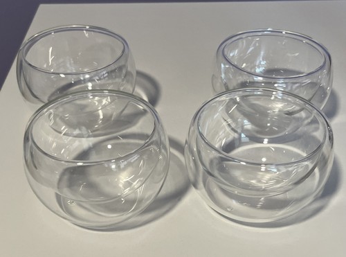 Set Of 4 Shallow Glass Insulated Double Wall Espresso Coffee Tea Cups