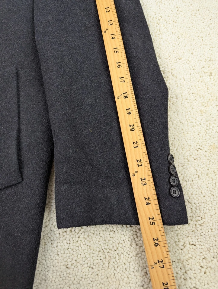 Wool Coat Mens 40R Black Jacket Overcoat Long Formal Vintage Flannel Pockets - Image 4 of 4