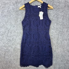 Jack by BB Dakota Dress Women Medium Blue Scalloped Hem Lace Overlay Party