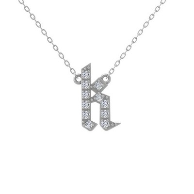 Sterlingsilber 0,2 kt natürlicher Diamant Initiale k Anhänger Halskette 18 Zoll Kabel Kette