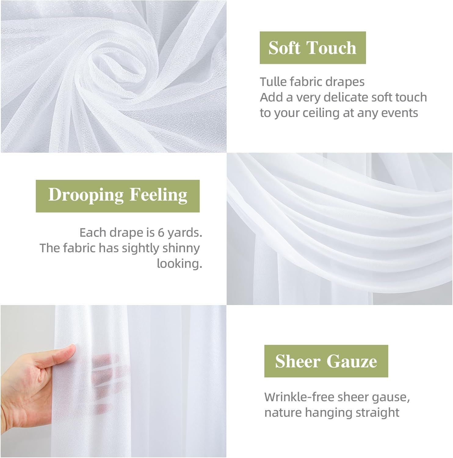 Wedding Arch Draping Fabric, 1 Panel 28" X 19Ft White Wedding Arch Drapes Sheer 
