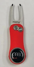 Pitchfix Golf Divot Tool Audi with Removable Ball Marker -Red