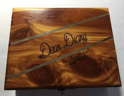 Vintage Dear Diary Hinged Cedar Wood Trinket Memory Box 6.25X5'' Jewelry 