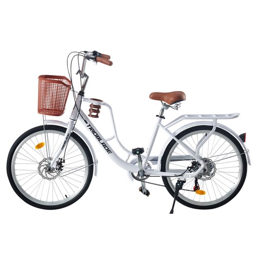 24'' Adult City Bike Vintage Women Bicycle Cup Holder&Basket 7 Speed lady Cycle - Picture 9 of 12