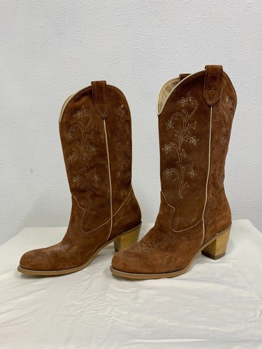 Vintage 70's Women's Wolverine Boho Flower Design Suede Leather Cowboy Boots 9.5 - Picture 7 of 8