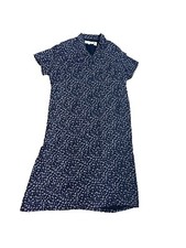 Chaus Woman Size 22 Dress Navy Blue Floral Short Sleeve Lined Button Front New