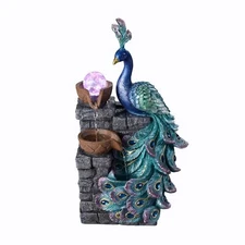 Tabletop Water Fountain Decor, Peacock with LED Glass Color Changing Globe,Re...