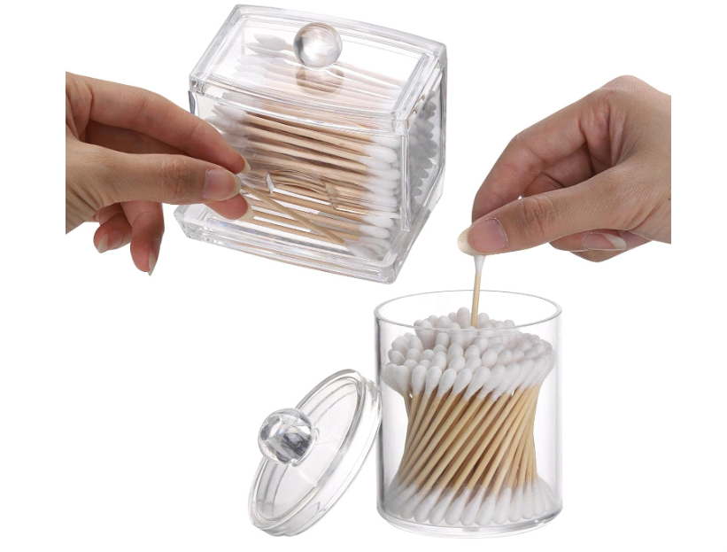 Plastic Qtips Holder Bathroom Jar Cotton Ball/Swabs Dispenser