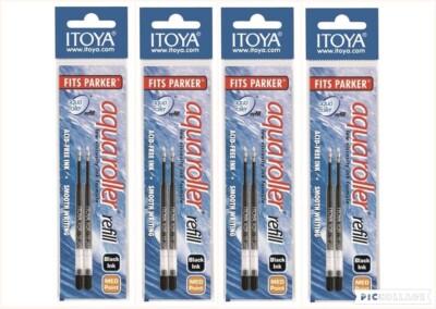 Itoya Lot/4 Aquaroller Pen Refill 0.7mm Fine Black Ink 2/Pk Ballpoint Office