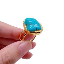 Big Blue Turquoise Rings New Fashion Gold Plated Stone Ring