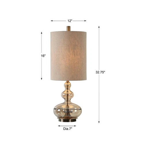 Uttermost Formoso Steel Glass and Fabric Table Lamp in Antique Brass and Khaki - Picture 5 of 5