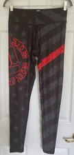 Feed Me Fight Me Thin Red Line Flag Leggings Size Large Gray Black Red