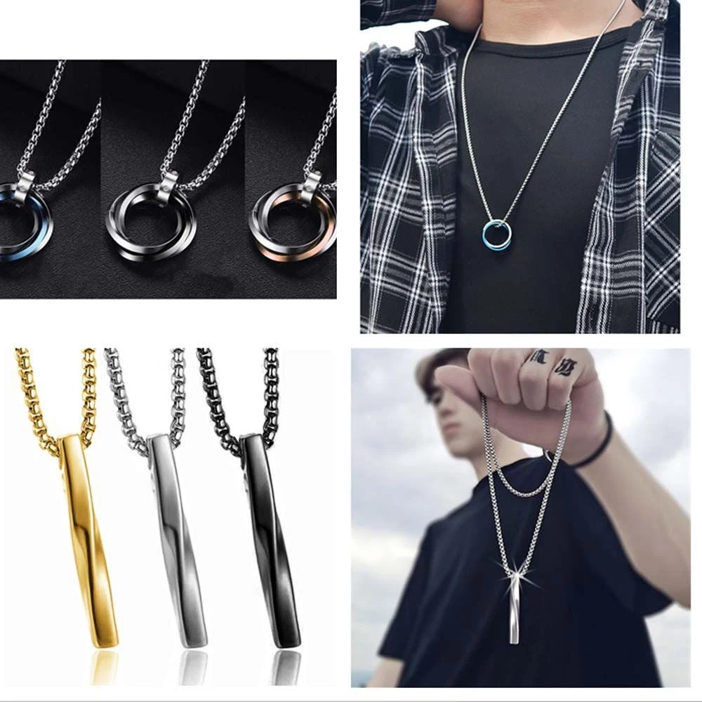 Spiral Column Pendant Necklaces Pendant Thick Chain Titanium Steel