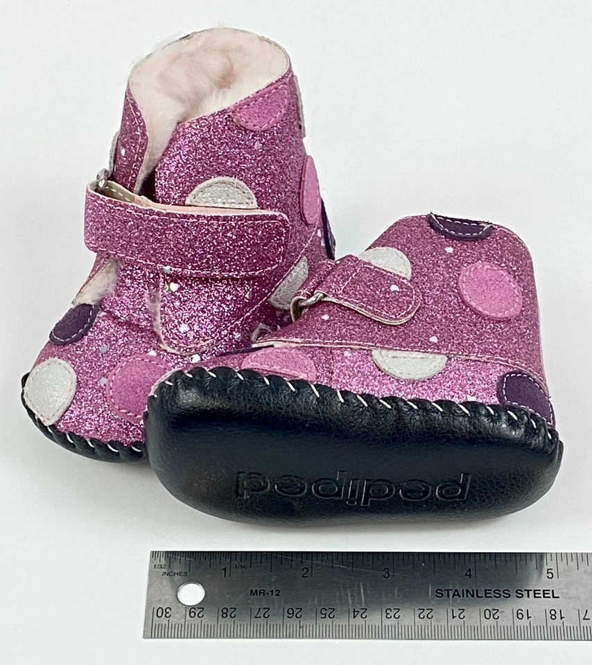 Zapatos de bebé Pediped Giselle rosa brillo talla pequeña 6-12 meses Foto 2 de 3