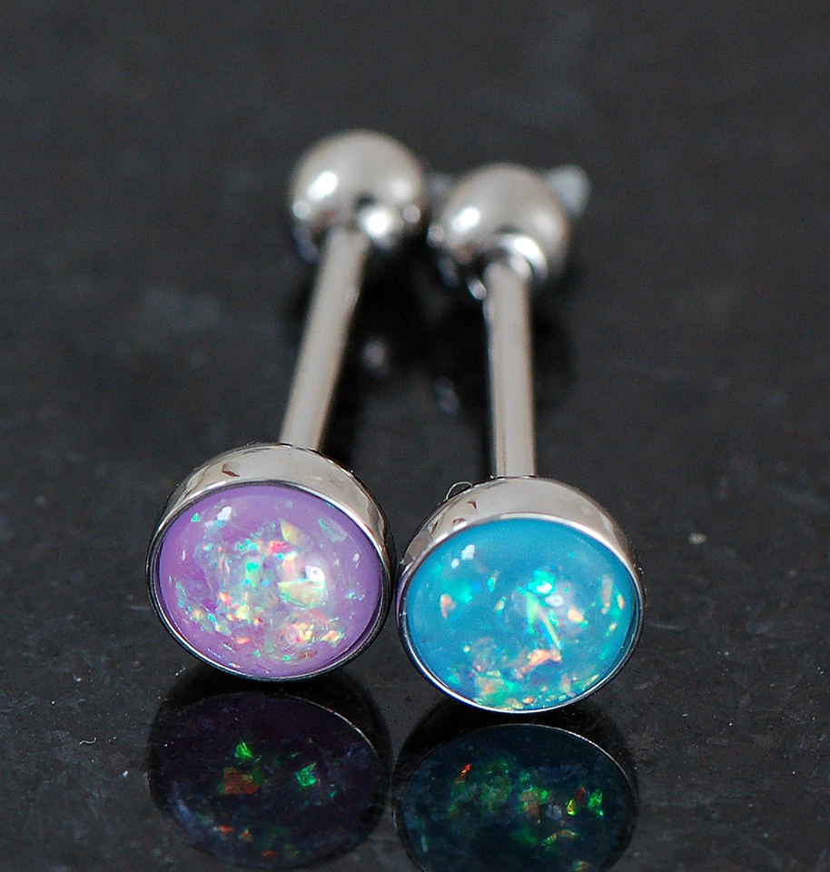 2件装14克5/8英寸紫色Aqua蛋白石闪光316L手术钢舌环烧烤 — 第 4/4 张图片