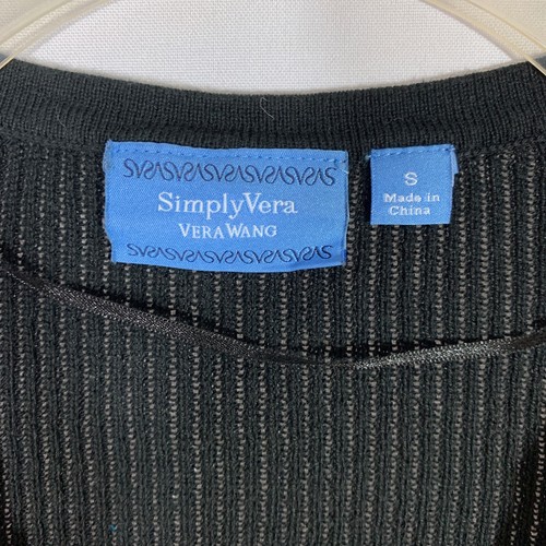 Simply Vera Wang Womens Double Layer Cardigan Sweater Black Cotton Blend Size S - Picture 3 of 6