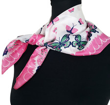 Vintage Butterfly Scarf Silky Square Pink Multicolor Acetate Made Japan