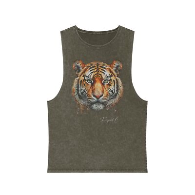 Big Tiger Head (Frequent C's) Unisex Stonewash Tank Top Geometric Shape Line Tee