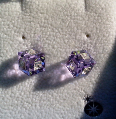 PRECIOSA BRAND STERLING SILVER ICE CUBE CRYSTAL EARRINGS VIOLET PURPLE CZECH