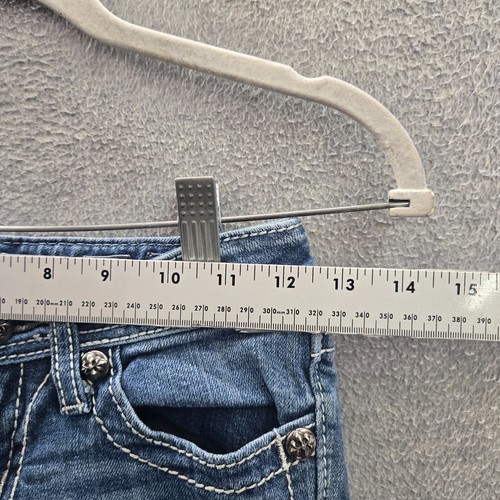 Miss Me Girls Shorts 14 Blue Denim Bermuda Wing Pockets Mid Rise 11 in Inseam - Picture 3 of 9