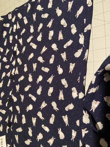 Sample Sale S FROCK SHOP Navy Blue Bunny Rabbit Blouse w 3/4 Sleeves & Tie - Picture 5 of 6