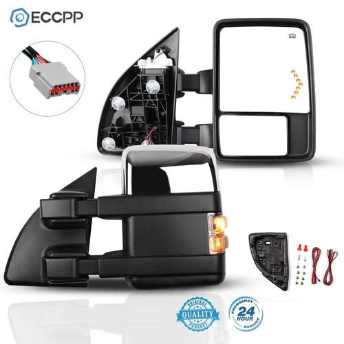 Chrome Tow Mirrors For 99-07 Ford F250 Power Heated Clearance Arrow Signal Light