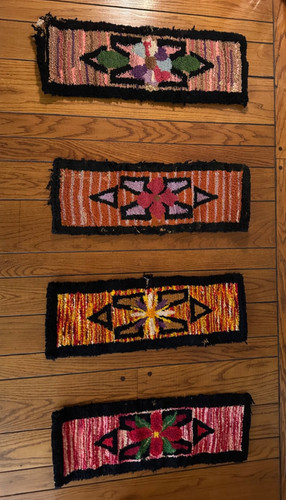 RARE Vintage Hand Hooked Rugs Stair Tread Set of 4