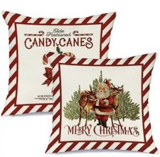 Vintage Look   Christmas Pillow Santa Covers Set of 2 18x18 Cute Farmhouse New 
