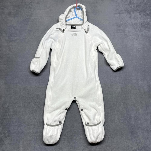 The North Face One Piece Fleece Snowsuit Toddlers 12-18M White Logo Long Sleeve