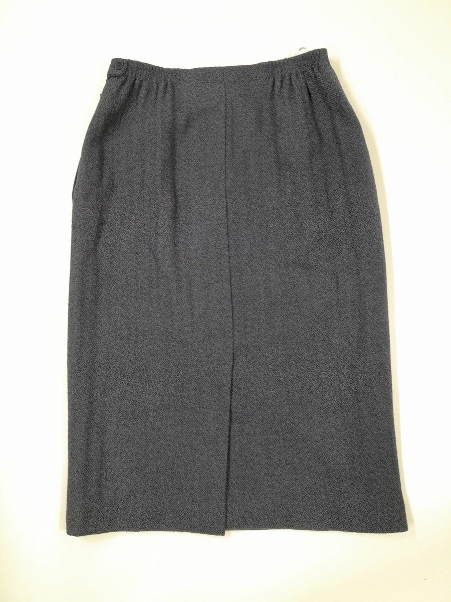 Avoca Irish Wool Blue Grey Midi Straight Skirt UK 12