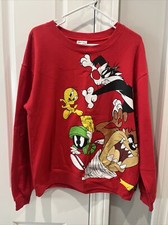 VTG Red Looney Tunes Sweatshirt Size Large 11-13 Free Ship