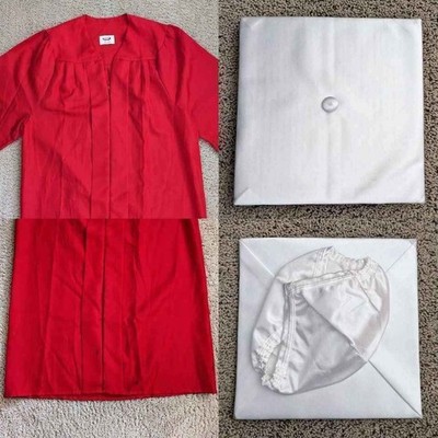 Jostens 5'7'' - 5'9'' high school college graduation ceremony red gown & white cap