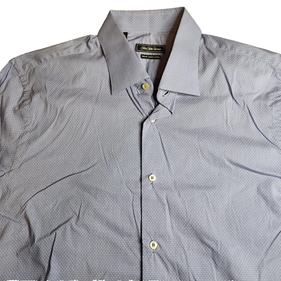 Camisa de vestir Saks Fifth Avenue para hombre talla 16 azul blanco ajuste manga larga elástica Foto 2 de 4
