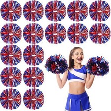 Yunsailing 50 Pcs 50 Pcs Cheering Pom Poms Bulk, Red Blue and Silver