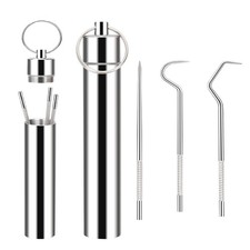 Reusable Metal Toothpicks Holder Kit, 3 PCS 2 Set Stainless Steel Silver