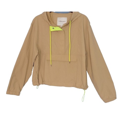 AMERICAN EAGLE Windbreaker Pullover Anorak Hoodie Jacket Tan/neon Green Sm