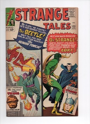 Strange Tales #123, FN 6.0, August 1964. Human Torch!! The Beetle! Dr. Strange!!