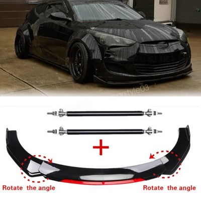 For Hyundai Veloste 12-21 Black+Red Front Bumper Lip Spoiler Splitter+Strut Rods