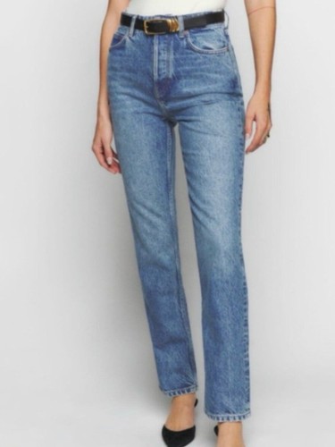 Reformation Cynthia High Rise Straight-Leg Jeans in Medium Blue 27