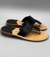 Jack Rogers Signature Jacks Black Patent Leather Dressy Flat Sandals Size 7M