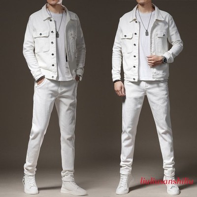 Men's Denim Suit Slim Two-piece Spring Autumn Jacket Jeans Coat Pants Sets M-5XL