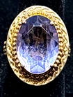 VINTAGE STERLING SILVER & VERMEIL OVAL AMETHYST TEXTURED STATEMENT RING SZ 7.5