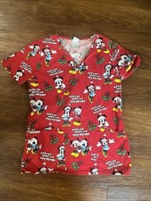 DISNEY MICKEY MOUSE MINNIE CHRISTMAS MEET ME UNDER MISTLETOE SCRUB TOP XS