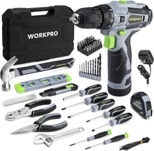 WORKPRO Home Tool Kit with Power Drill, 108PCS Power Home Tool Set 