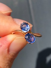 Stunning Antique Edwardian 1.3ct Ceylon Sapphire moi et toi ring 9ct Gold