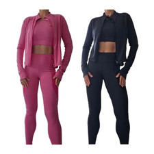 3 Piece Womens Workout Set Sports Bra, Jacket High-Waist Leggings Yoga Set