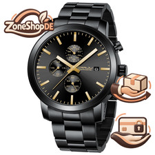 CRRJU Uhr Herren Chronographen Schwarz EdelstahlBand Analog Armbanduhr