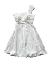 Aspeed One Shoulder Short White Dress XS Bridal Prom Wedding Flowy Chiffon Forma