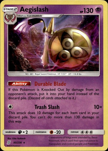 Aegislash 95/236 Holo Rare Unified Minds Pokemon Moderately Played