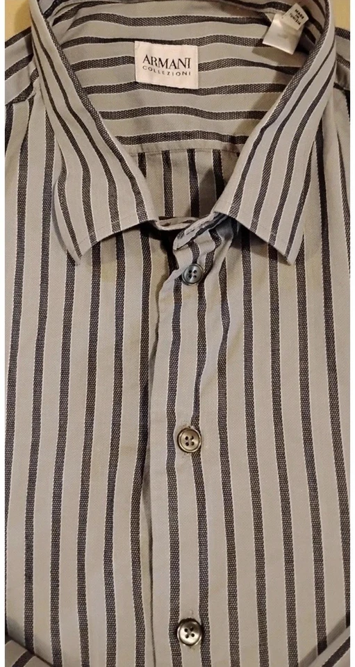 Camisa de vestir Armani Collezioni azul a rayas, talla L 16 1/2 x 32 - 33 Foto 3 de 3